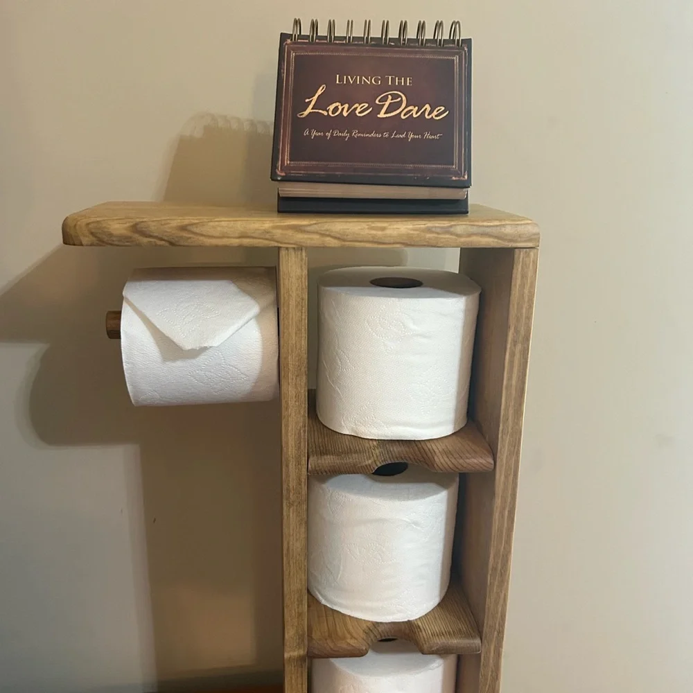 Rustic Wooden Bathroom Shelf with Toilet Paper Holder